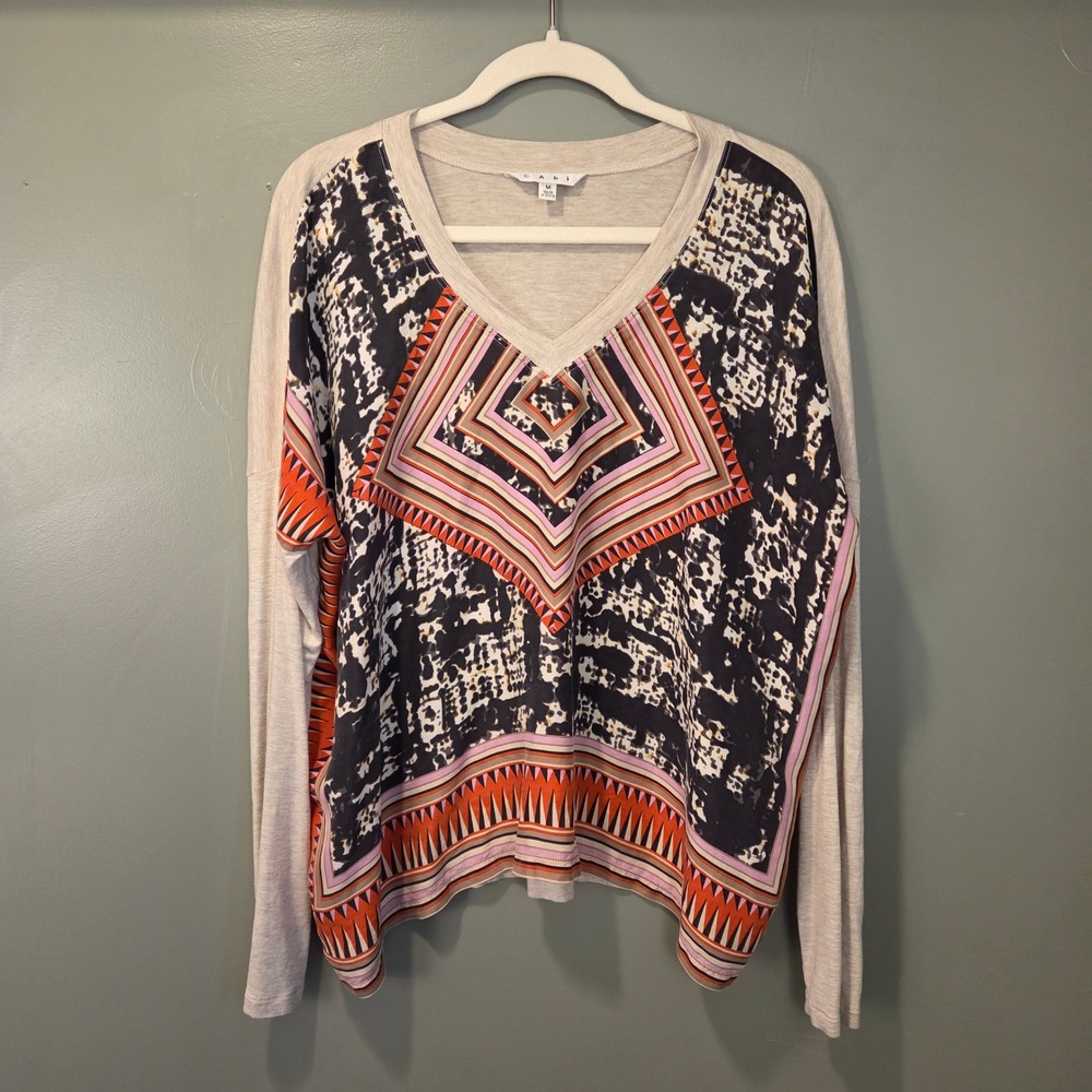 Cabi Women's‎ Silk & Jersey Knit Printed Long Sleeve Tunic Blouse Boho, Size M